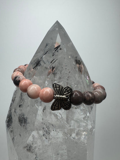 Bezauberndes Rhodonit Armband mit Butterfly - 17cm