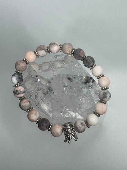 Bezauberndes Rhodonit Armband mit Zirkonia Krönchen - 17cm