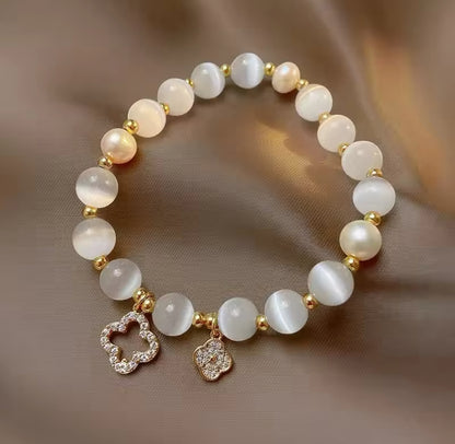 Bezauberndes Selenit Armband mit Süsswasserperlen - 17cm