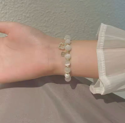Bezauberndes Selenit Armband mit Süsswasserperlen - 17cm
