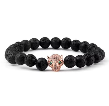 Exklusives Lavastein-Armband mit Roségold Panther - ca. 18cm