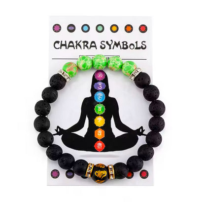 Lavastein-Armband mit Argonit & Chakra-Symbolperle ca. 18cm