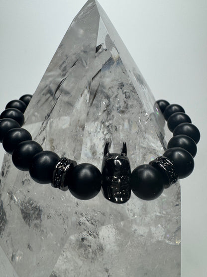 🖤 Stylishes Onyx-Armband mit Batman-Anhänger 🦇 ca. 18cm