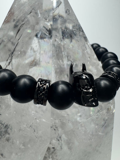 🖤 Stylishes Onyx-Armband mit Batman-Anhänger 🦇 ca. 18cm