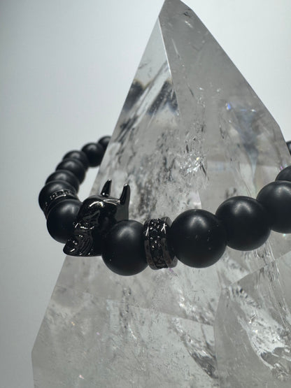 🖤 Stylishes Onyx-Armband mit Batman-Anhänger 🦇 ca. 18cm
