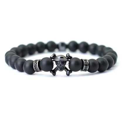 🖤 Stylishes Onyx-Armband mit Skull-Anhänger 💀 ca. 18cm