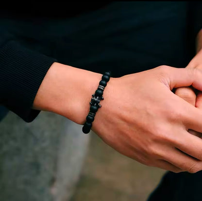 🖤 Stylishes Onyx-Armband mit Skull-Anhänger 💀 ca. 18cm