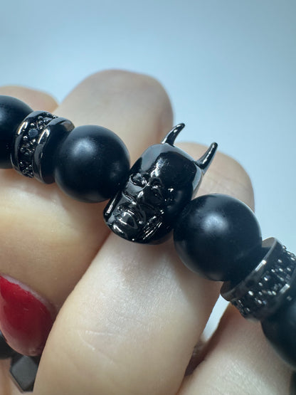 🖤 Stylishes Onyx-Armband mit Batman-Anhänger 🦇 ca. 18cm