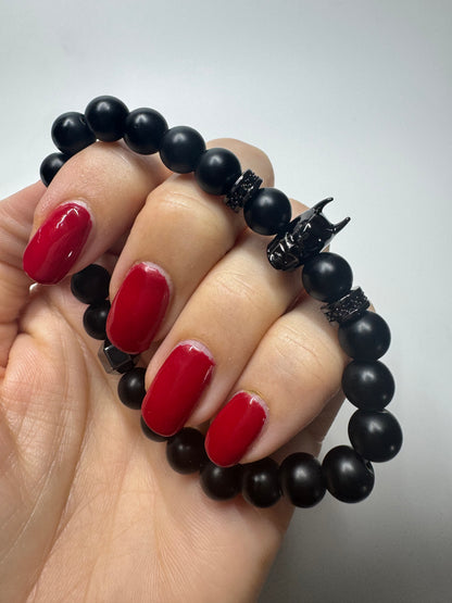 🖤 Stylishes Onyx-Armband mit Batman-Anhänger 🦇 ca. 18cm