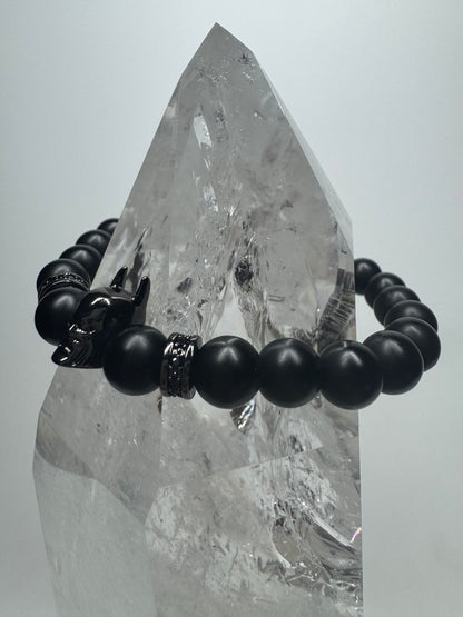 🖤 Stylishes Onyx-Armband mit Batman-Anhänger 🦇 ca. 18cm