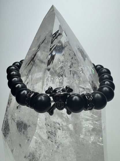 🖤 Stylishes Onyx-Armband mit Skull-Anhänger 💀 ca. 18cm