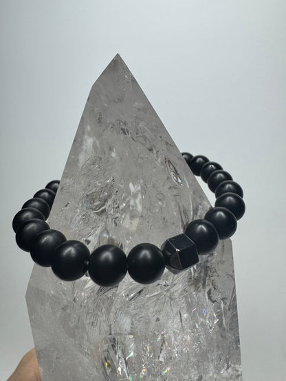 🖤 Stylishes Onyx-Armband mit Skull-Anhänger 💀 ca. 18cm