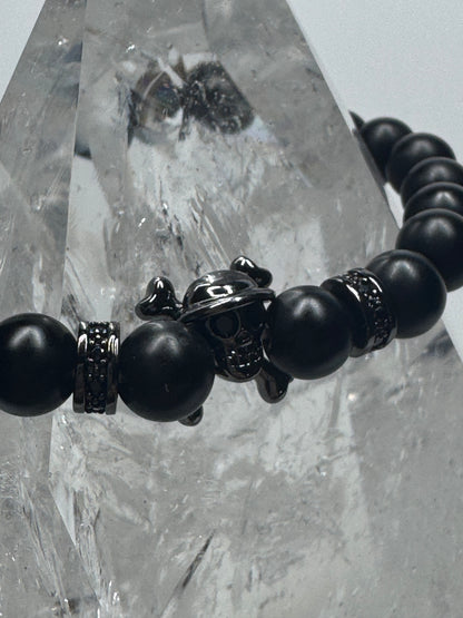 🖤 Stylishes Onyx-Armband mit Skull-Anhänger 💀 ca. 18cm