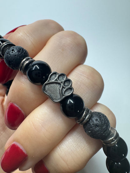 Armband Onyx- und Lavaperlen - ca. 20cm