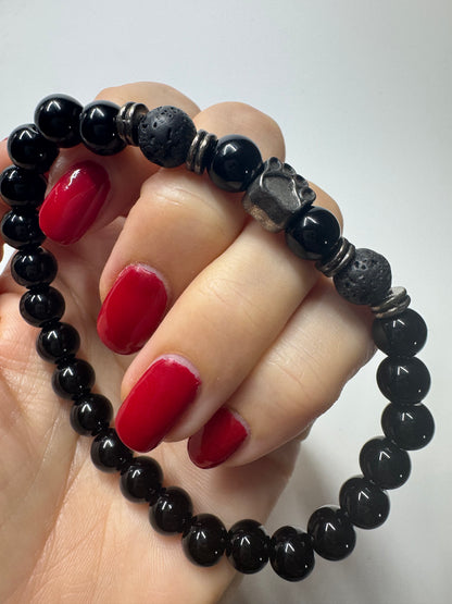 Armband Onyx- und Lavaperlen - ca. 20cm