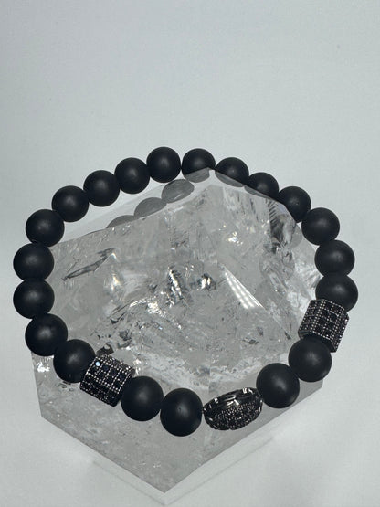 🖤 Stylishes Onyx-Armband mit Tiger-Anhänger 🐯 ca. 17cm