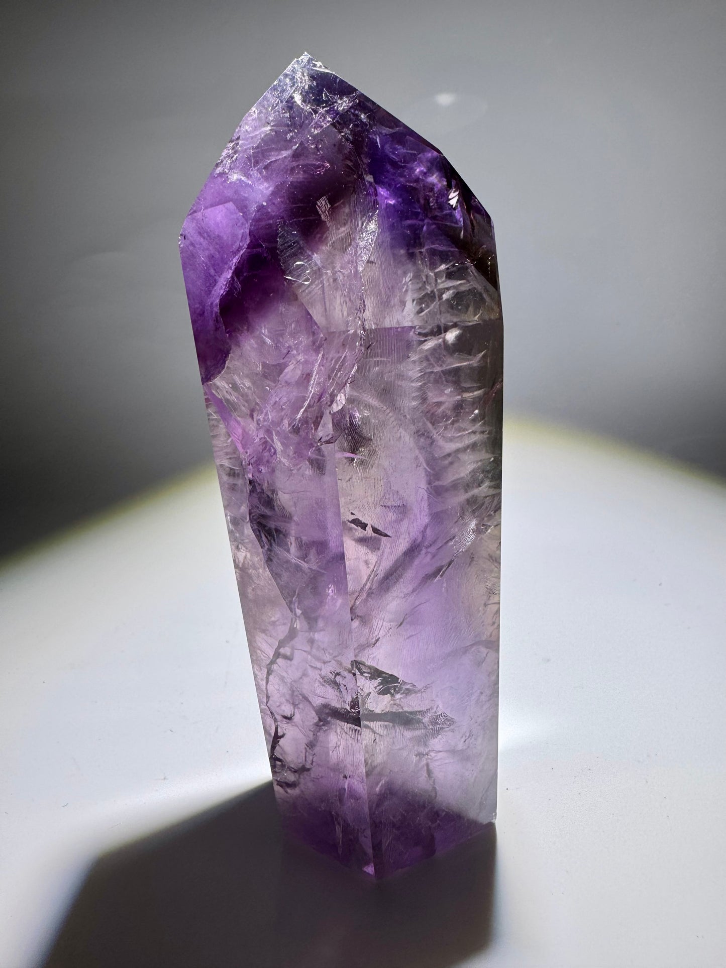 Ametrin Spitze 12.4 cm –  Phantome & Regenbogen 💜💛✨