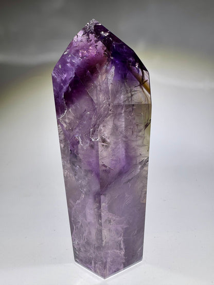Ametrin Spitze 12.4 cm –  Phantome & Regenbogen 💜💛✨
