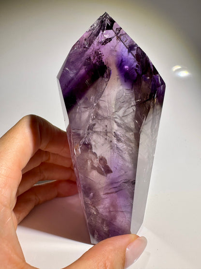 Ametrin Spitze 12.4 cm –  Phantome & Regenbogen 💜💛✨