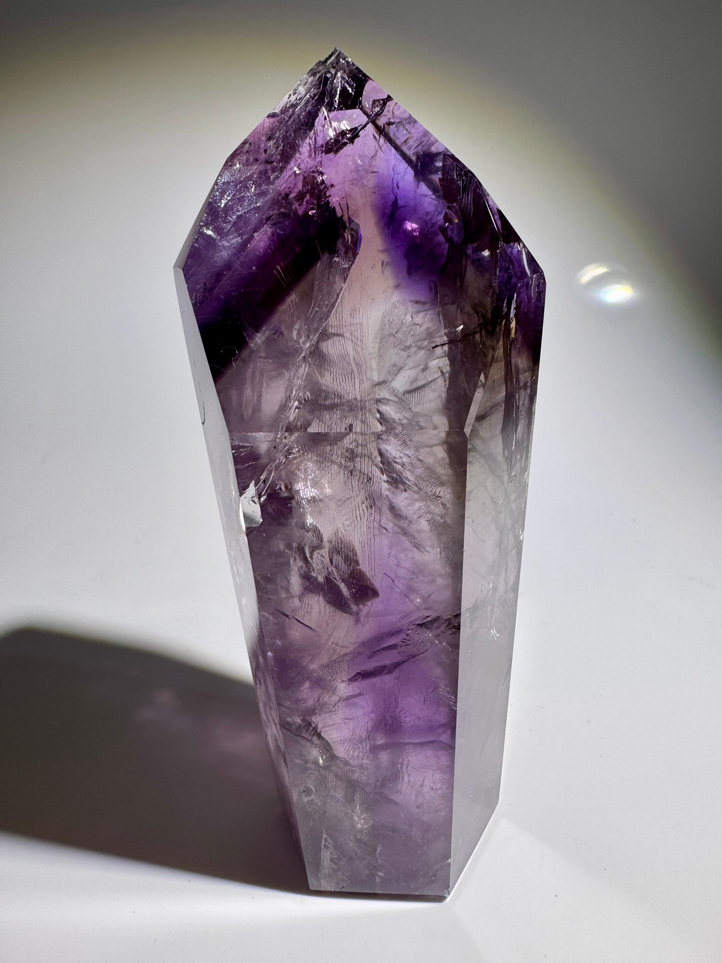 Ametrin Spitze 12.4 cm –  Phantome & Regenbogen 💜💛✨