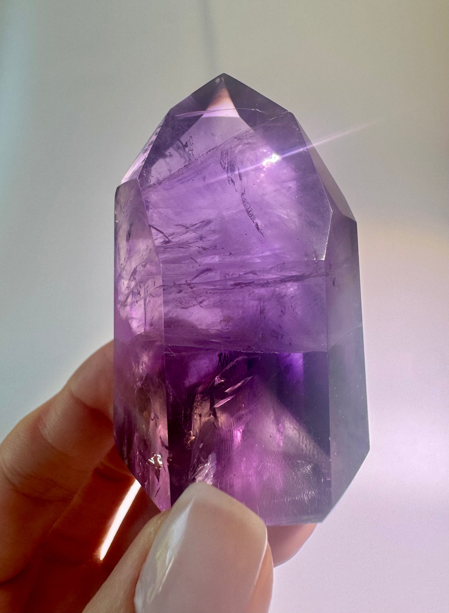 Ametrinspitze 6 cm – klarer Edelstein mit Phantomen | Amethyst-Citrin Unikat Brasilien