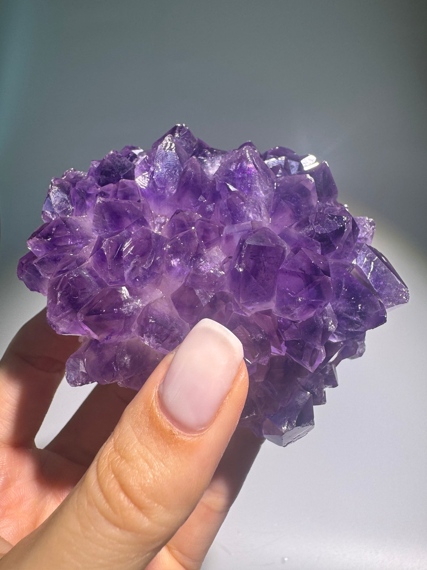 Tiefviolette Amethystblüte aus Uruguay – 8.4 cm Stalaktit Kristall