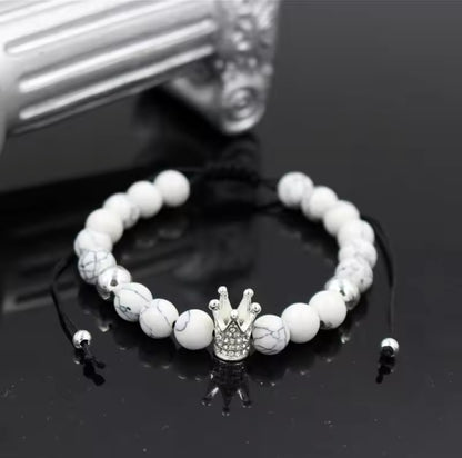 Bezauberndes Howlith-Kristallarmband mit Krönchen-Charm 👑✨
