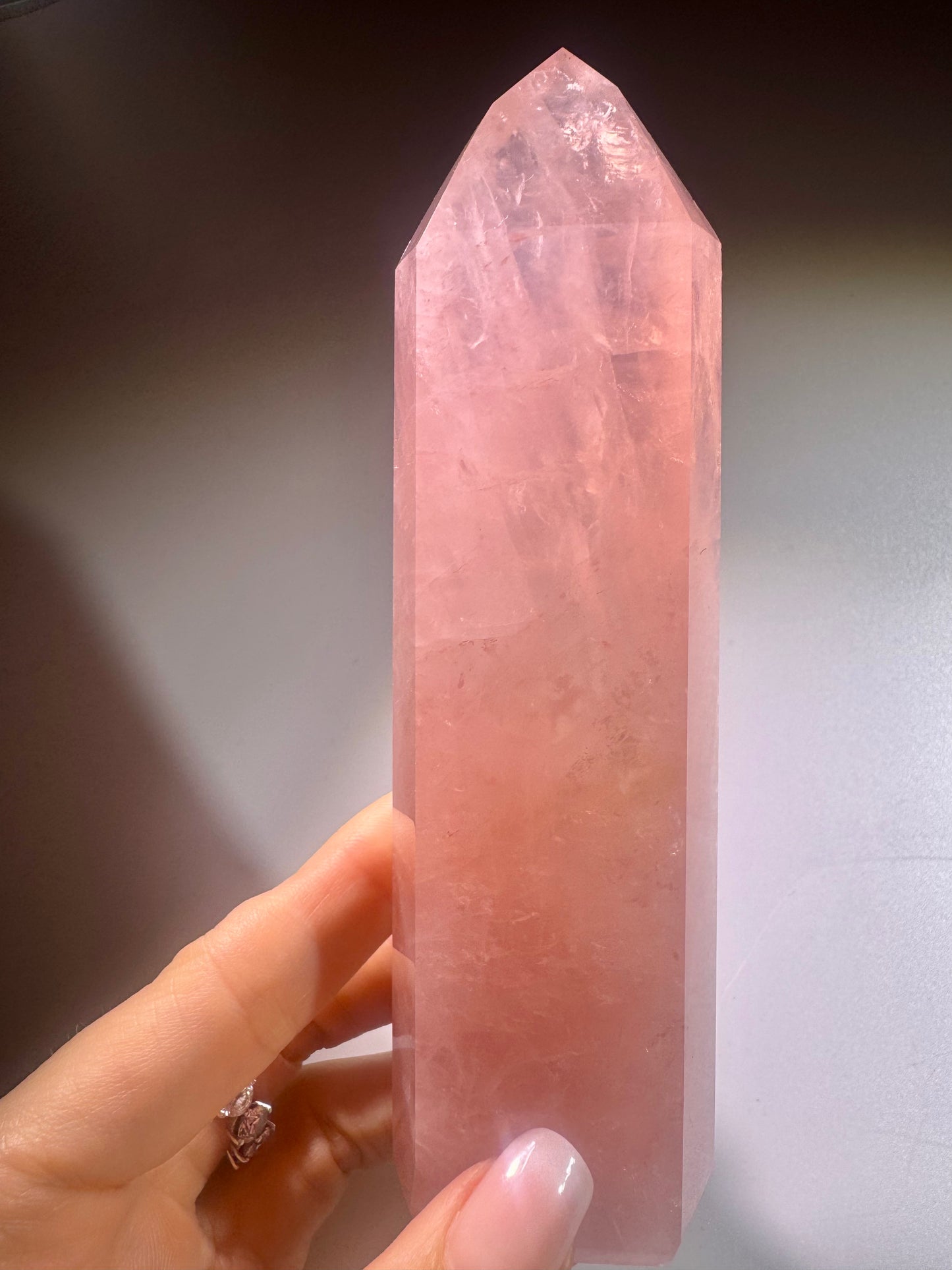 Extra Pink Rosenquarz AAA Brasilien – Premium Edelstein Spitze, 14cm, 280g