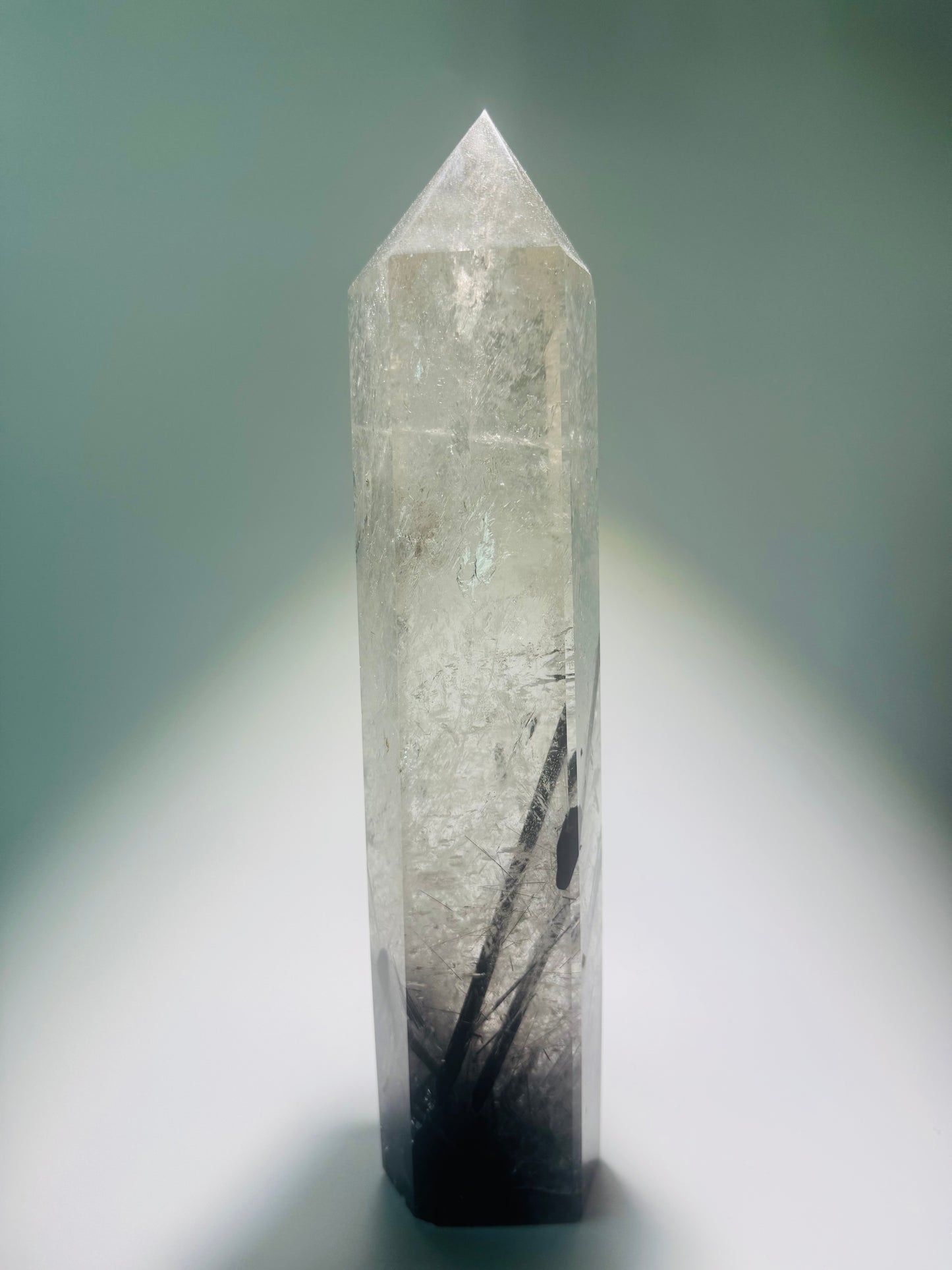 Huge rock crystal point with black tourmaline 29cm, 1.76kg 