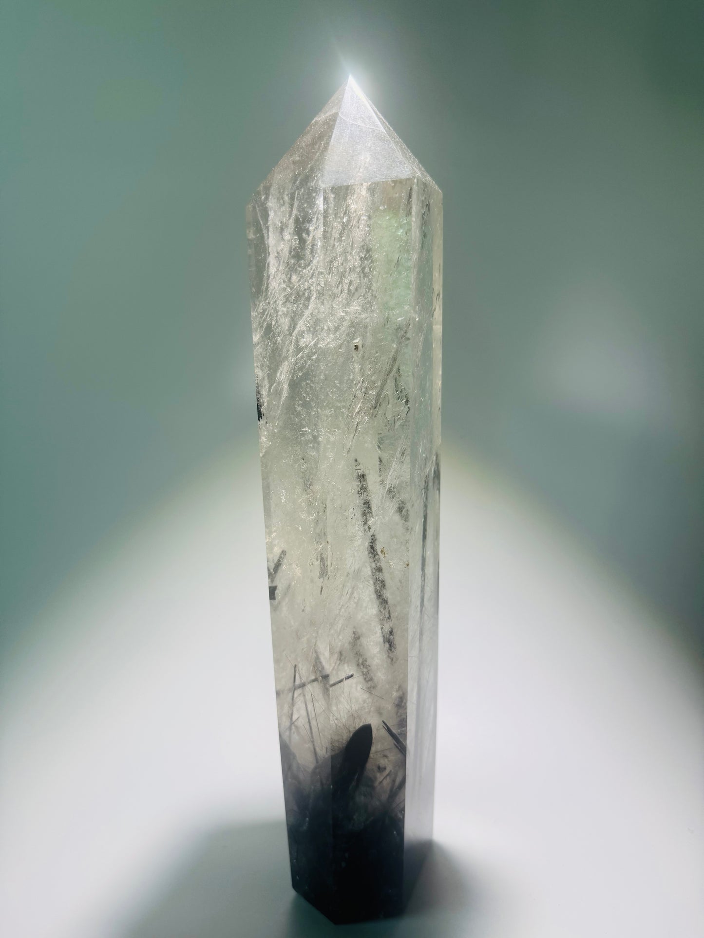Huge rock crystal point with black tourmaline 29cm, 1.76kg 