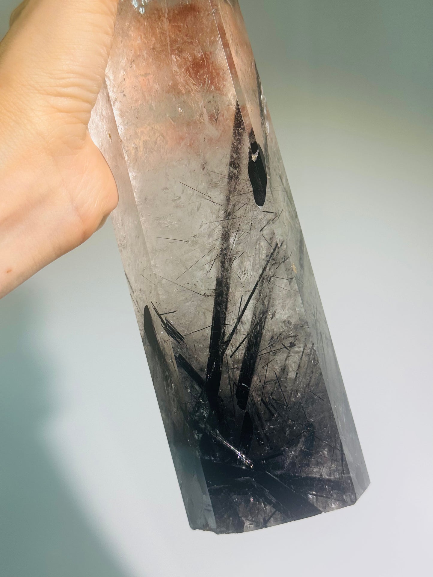 Huge rock crystal point with black tourmaline 29cm, 1.76kg 