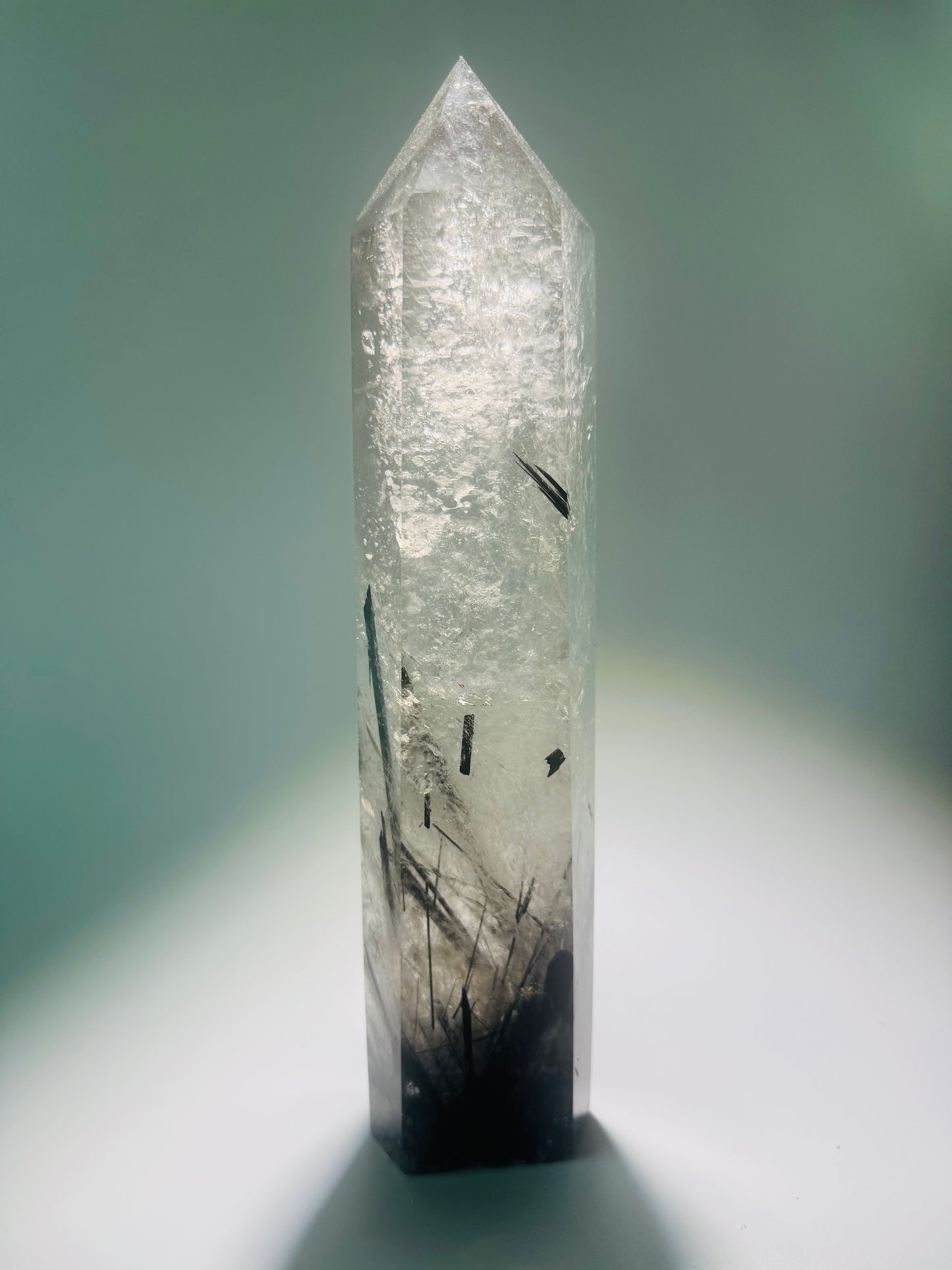 Huge rock crystal point with black tourmaline 29cm, 1.76kg 