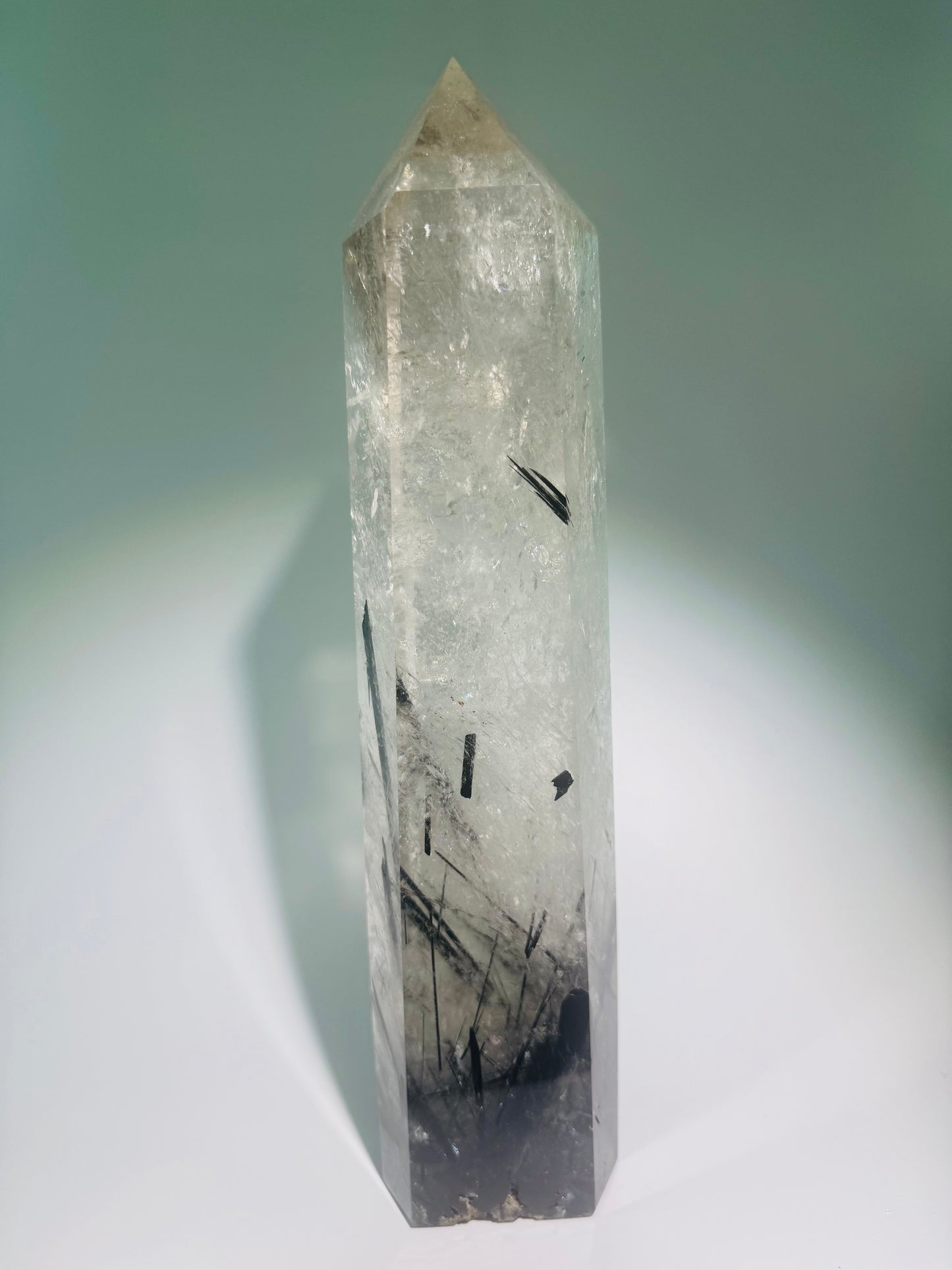 Huge rock crystal point with black tourmaline 29cm, 1.76kg 