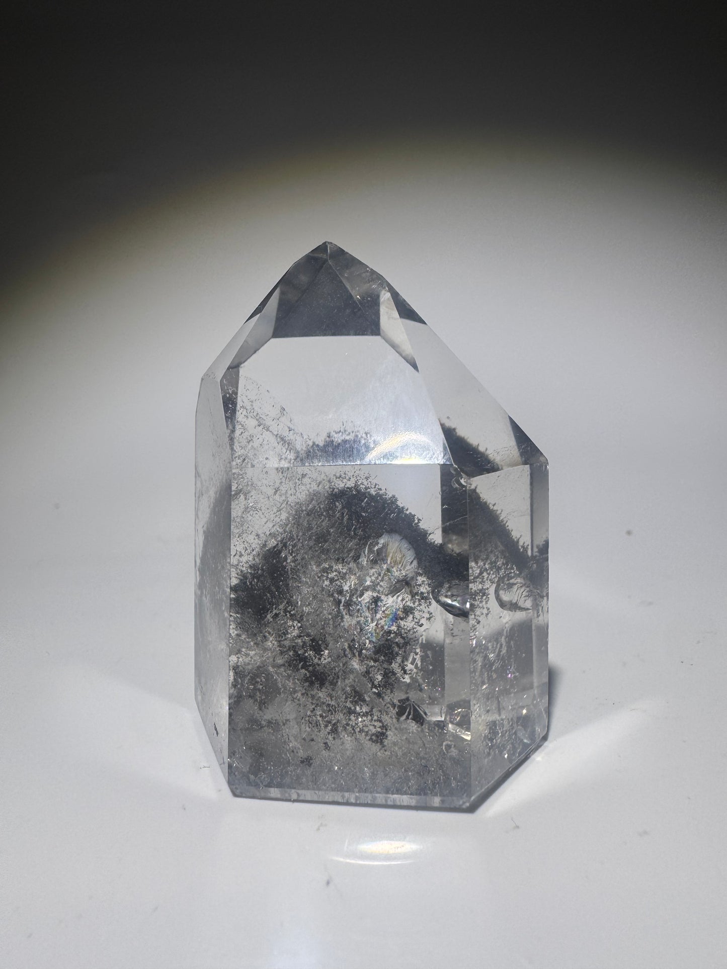 Schwarze Phantom Bergkristall Spitze / Lemurian (extra klar) 🖤 - 4.8cm, 68g