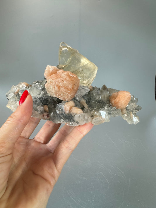 Exklusiver Diamond Apophyllite mit Stilbite und riesigem klaren Kalzit aus Indien – 18 cm, 878g