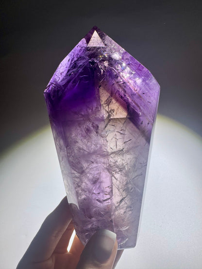 Riesige perfekte Amethrin-Spitze mit Phantomen – 13,5 cm, 464 g – Rarität aus Brasilien