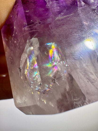 Ametrin Edelsteinspitze mit Phantomen & Regenbogen – 7,2 cm, 139 g – Rarität aus Brasilien