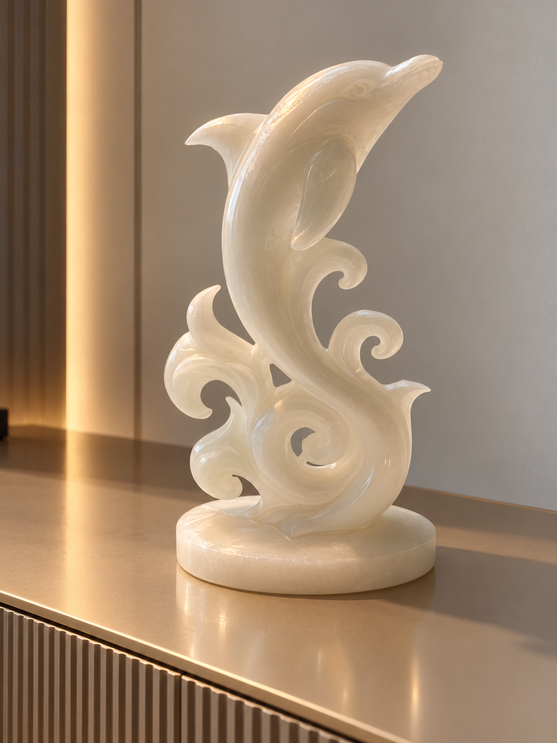 Jade-Delfin – geschliffene Kristallfigur, 14 cm