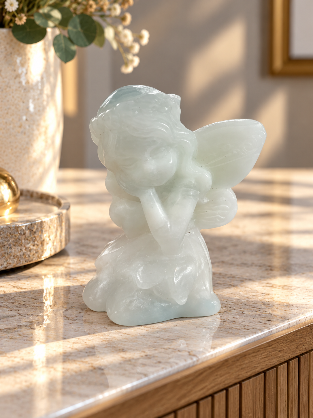 Jade Engelchen mit Flügeln 6 cm grüne Kristallfigur