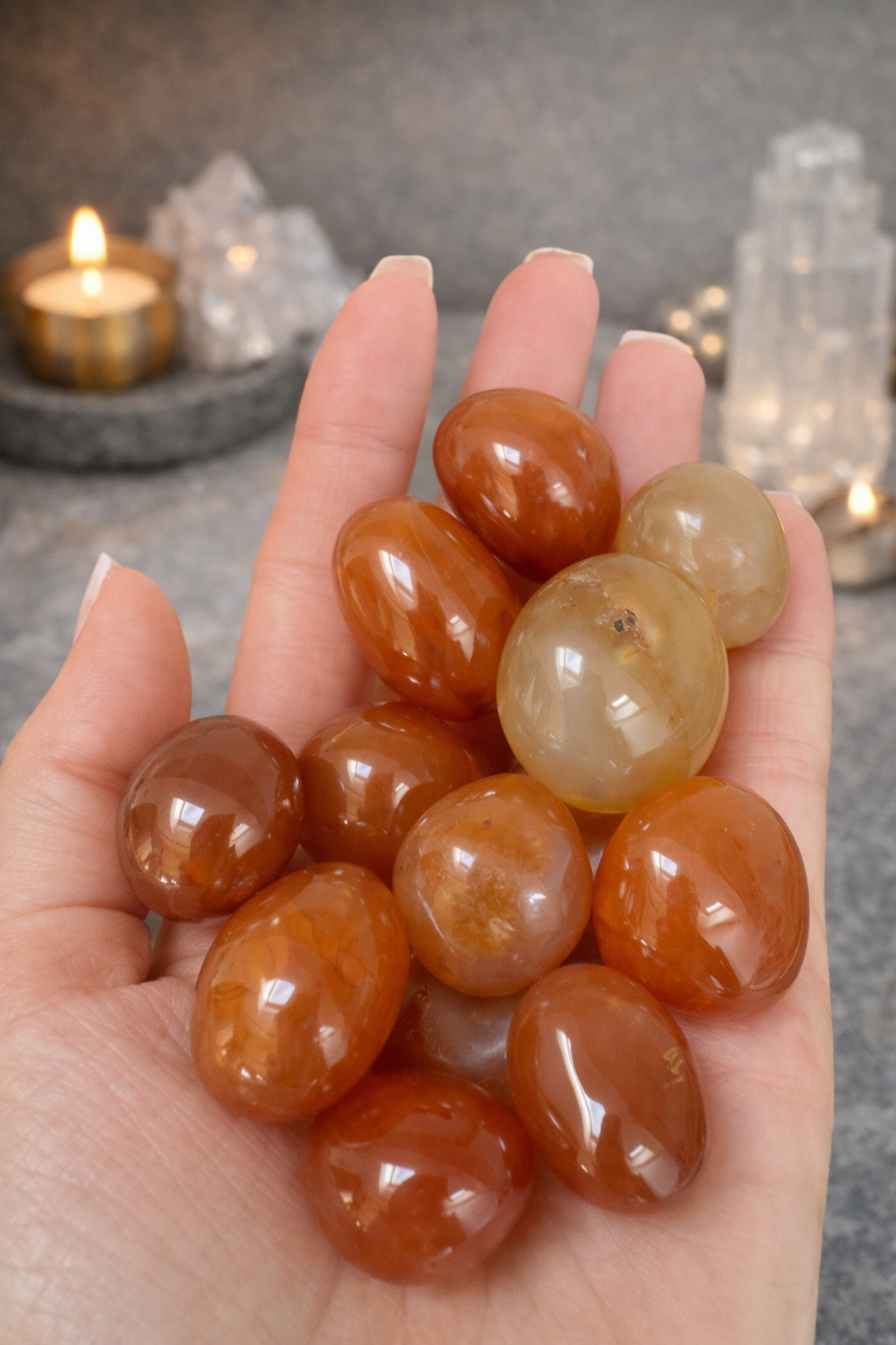 Karneol Trommelstein 2,5–3 cm Premium-Qualität – natürlicher orangeroter Kristall