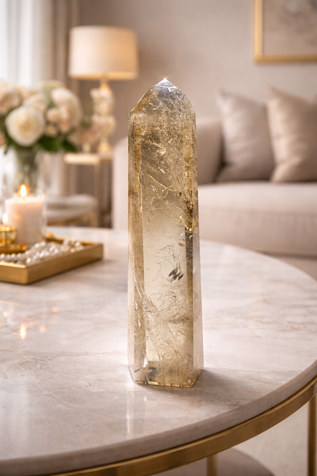 Klarer Natur Citrin mit Regenbogen 15 cm 223 g dekoratives Edelstein Unikat