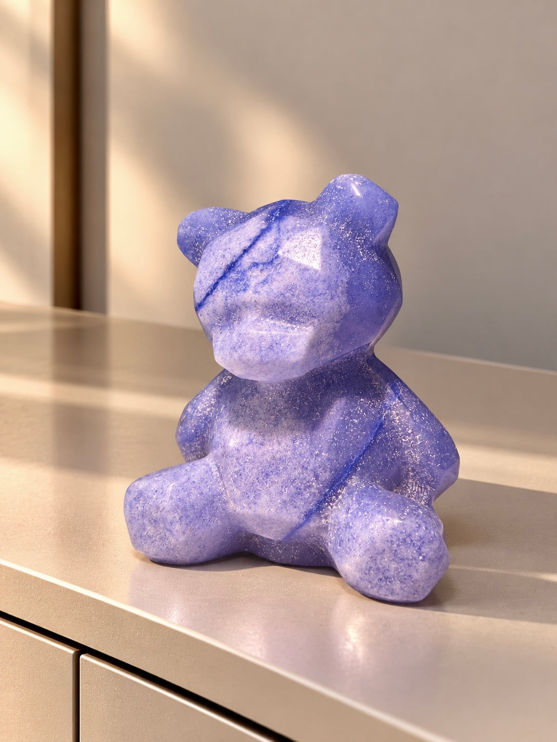 Kristall-Teddybär aus Aventurin oder Rosenquarz, 6,3 cm