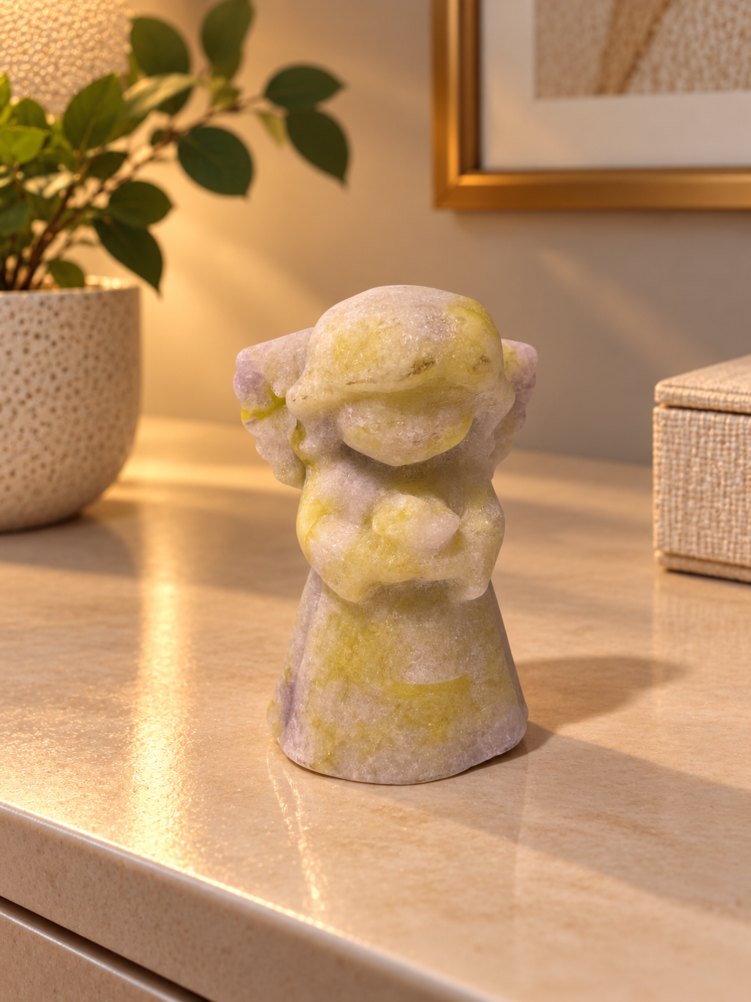 Kristall Engelchen 3,8 cm Jade oder Rosenquarz als Glücksbringer