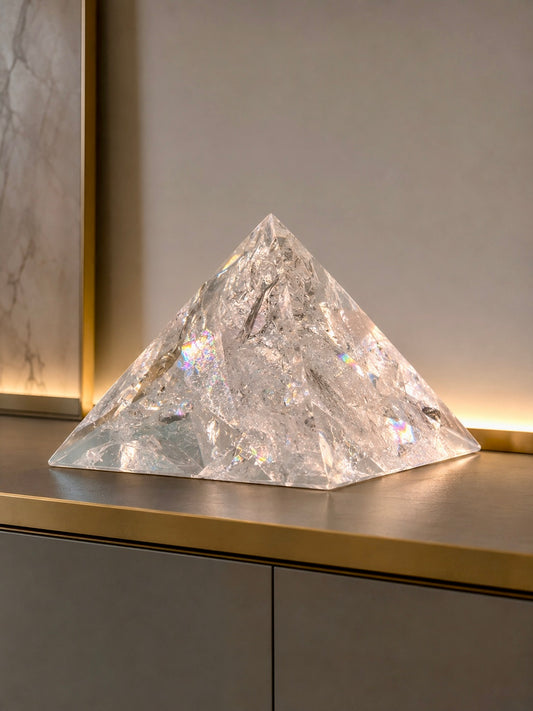 Kristall Lemurian Rainbow Pyramide XL 14,2 × 14,2 × 10,5 cm, riesig, extra klar, Brasilien