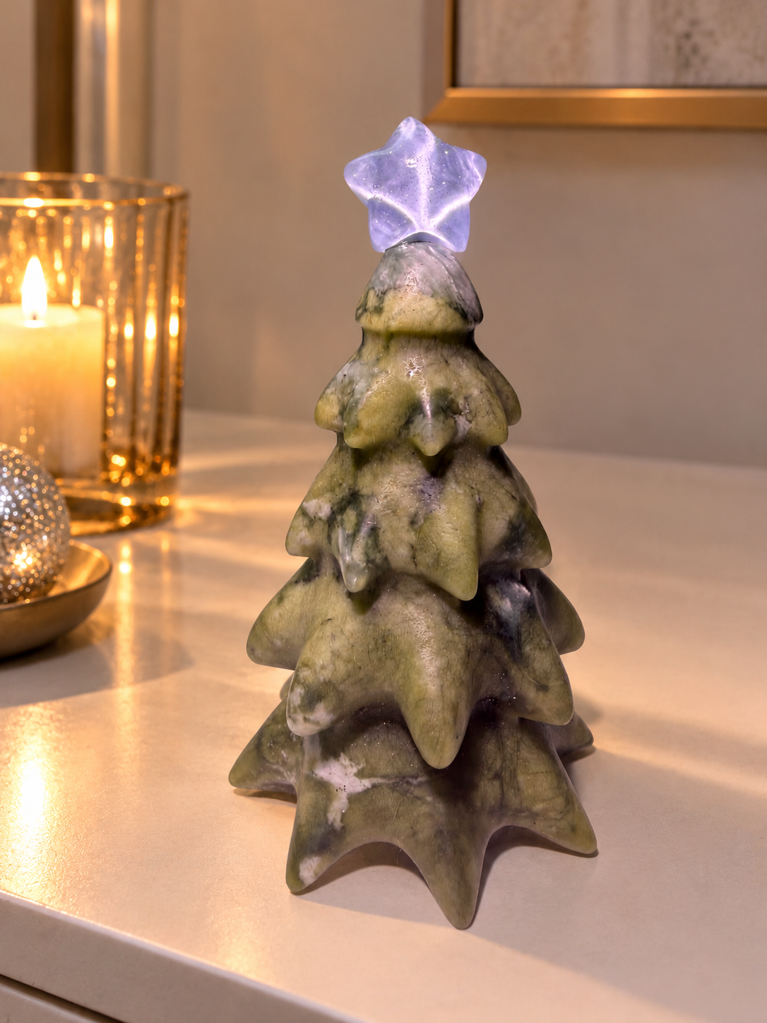 Kristall Weihnachtsbaum aus grüner Jade 8,5 cm mit Stern