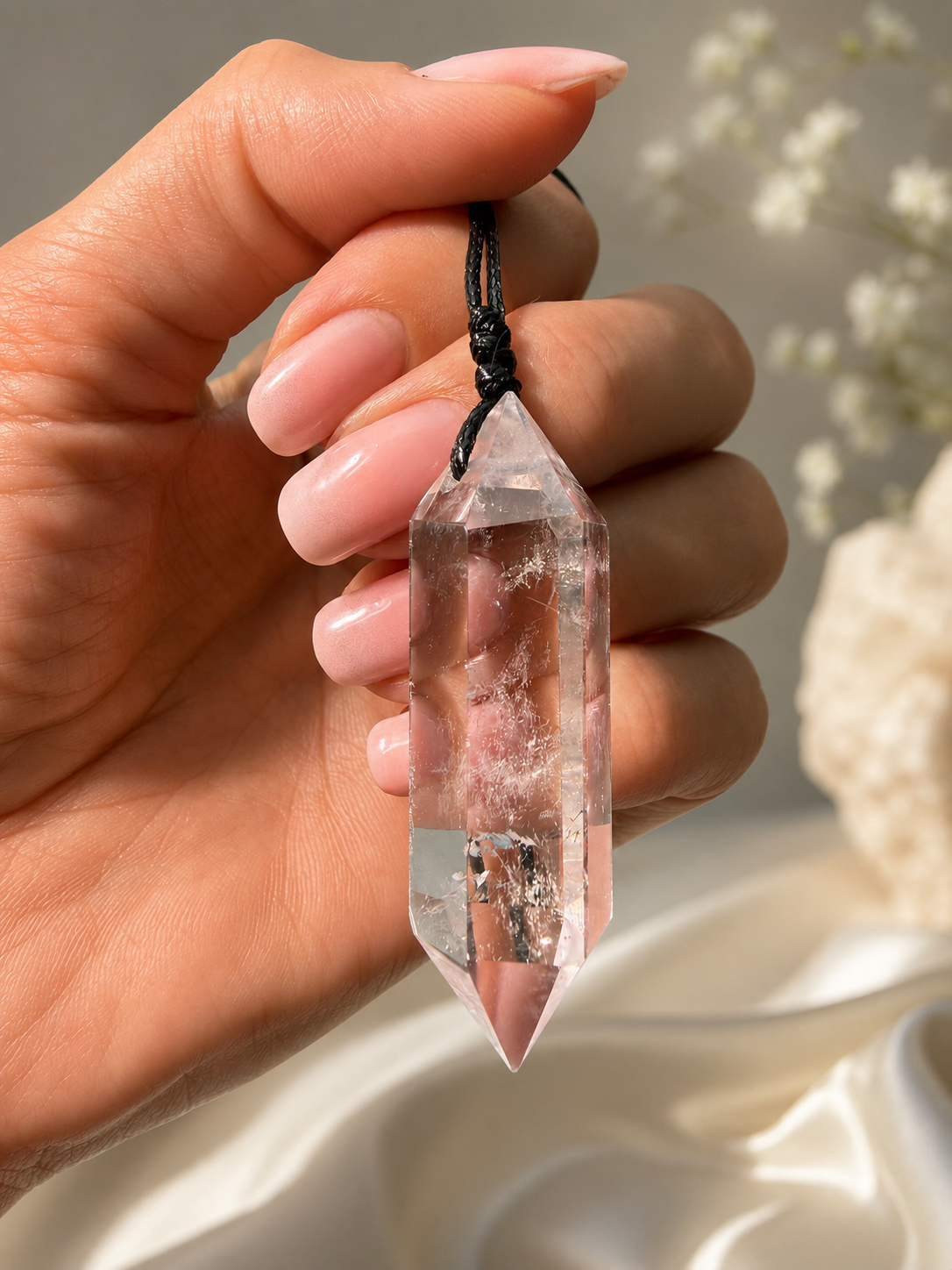 Kristallspitze als Anhänger & Pendel | Edelstein mit Lederkette | Unisex Schmuck