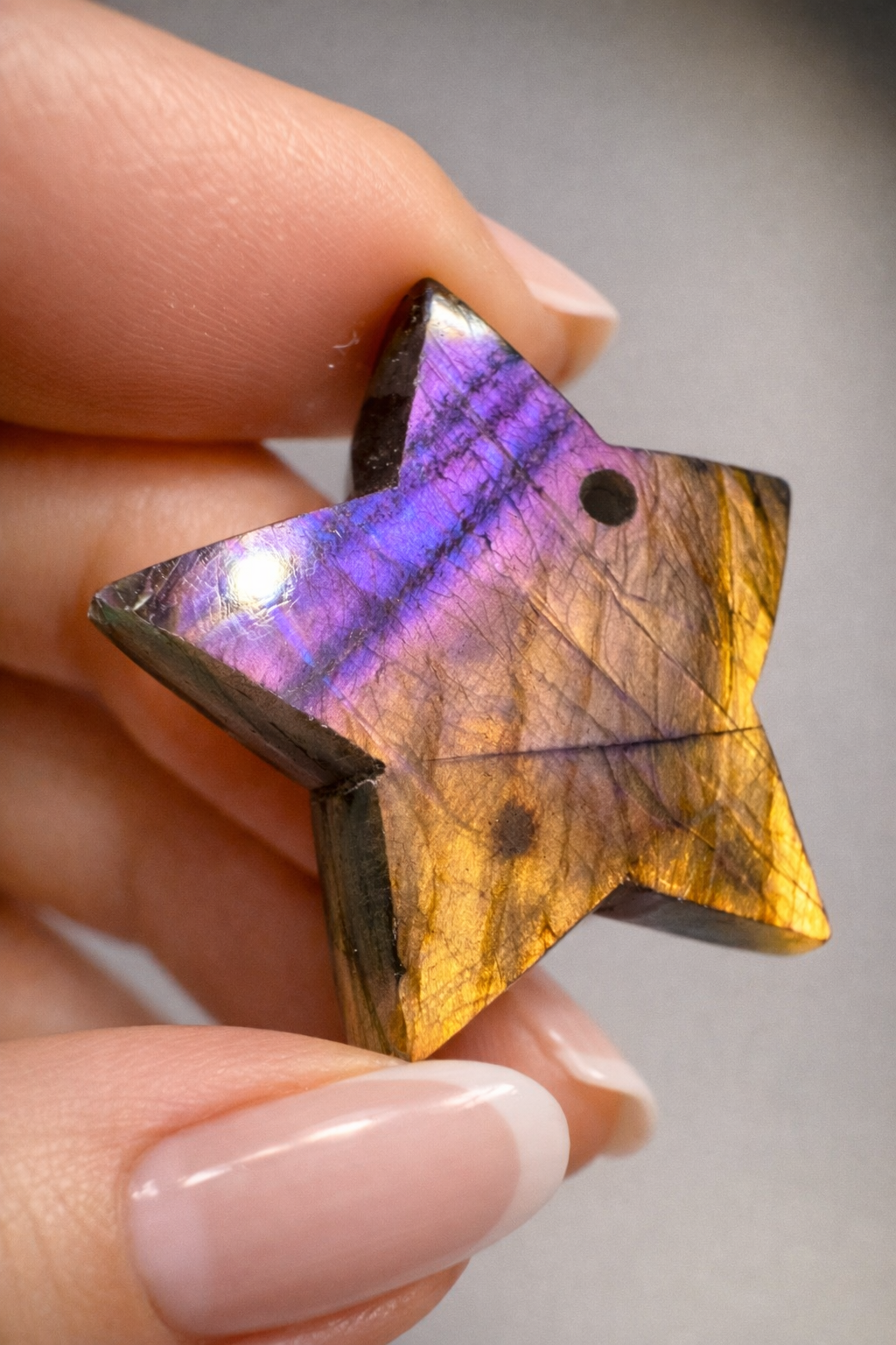 Labradorit-Stern 2.7 cm – Pink-Gold Flash – Edelstein, handmade & selten