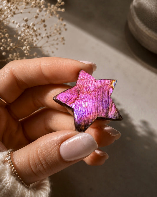Labradorit-Stern 3.2 cm – Pink-Gold Flash – Edelstein, handmade & selten