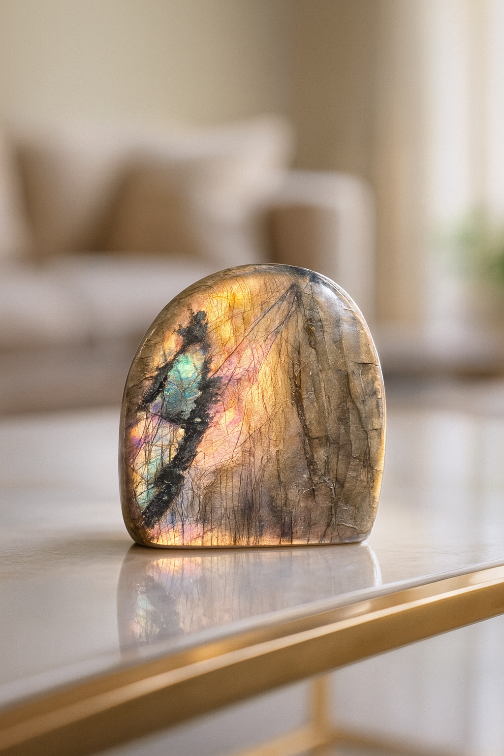 Labradorit Freeform Pink–Gold–Blau | Seltene Farbspiel-Rarität 