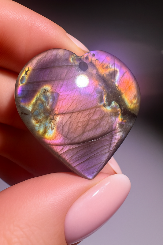 Labradorit Herz mit Bohrung – Anhänger oder Schlüsselanhänger 